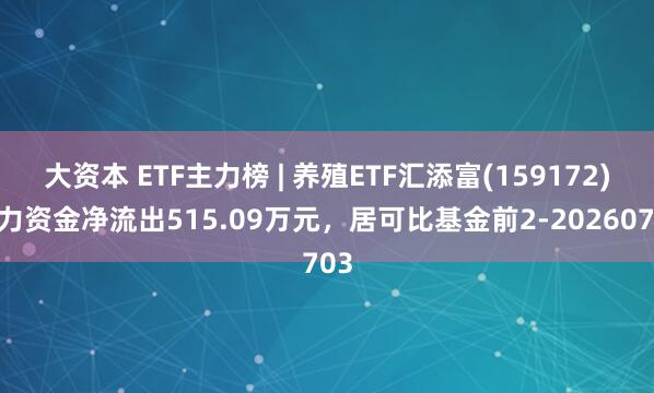大资本 ETF主力榜 | 养殖ETF汇添富(159172)主力资金净流出515.09万元，居可比基金前2-20260703