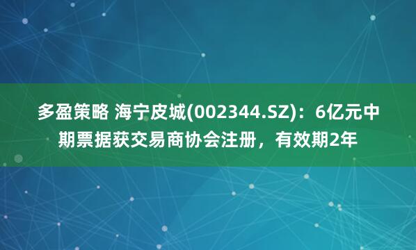 多盈策略 海宁皮城(002344.SZ)：6亿元中期票据获交易商协会注册，有效期2年